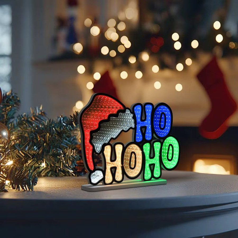 Neon Weihnachtsmütze HOHOHO mit Unendlichkeit-Spiegel-Effekt als RGB Nachtlicht für die Weihnachtsdekoration in Mehrfarbig - Bild 6