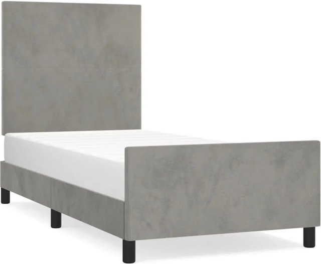 vidaXL Bettgestell mit Kopfteil aus Samt und Lärchenholz in Grau, B/T/H: 93 x 203 x 118 cm - Bild 1