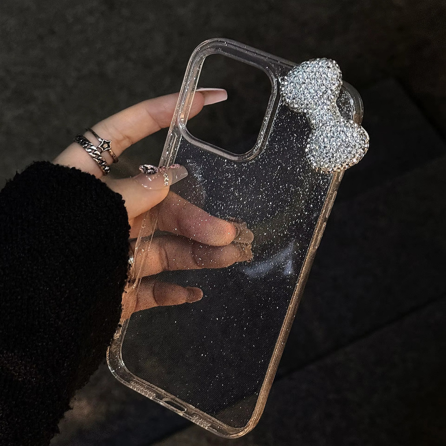 Glitzernde 3D-Diamant-Handyhülle mit Schleife für Apple iPhone 17, 16, 15, 14, 13, 12 (Pro Max), transparent, stoßfeste weiche Abdeckung - Bild 2