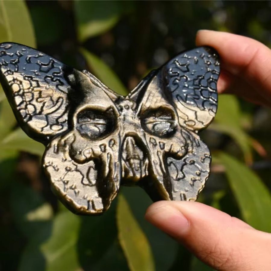 CrystalHola Handgeschnitzter Schmetterling aus goldenem Obsidian und Quarzkristall - Bild 2