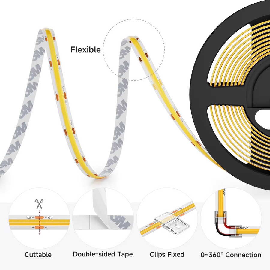 BTF-LIGHTING COB LED-Streifen dimmbar, 5m Länge, 528 LEDs, Breite: 10 mm, CCT Farbtemperatur 2700k bis 6000k, RA90, 12V/24V - Bild 3