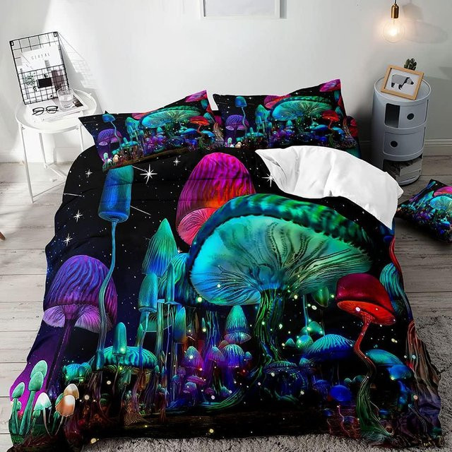 Bettwäsche-Set JMG Household Supplies mit psychedelischem Pilz- und Hippie-Motiv, Boho Design mit Schmetterlingen, Motten und Mondphasen, Multicolor, B/H: 135 x 200 cm - Bild 1