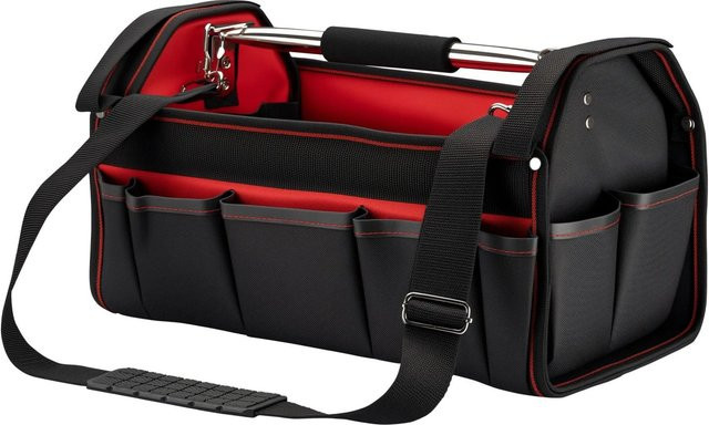 Wiltec Werkzeugtasche XL aus Polyester in Rot und Schwarz mit Tragegriff und Trageriemen - Bild 1
