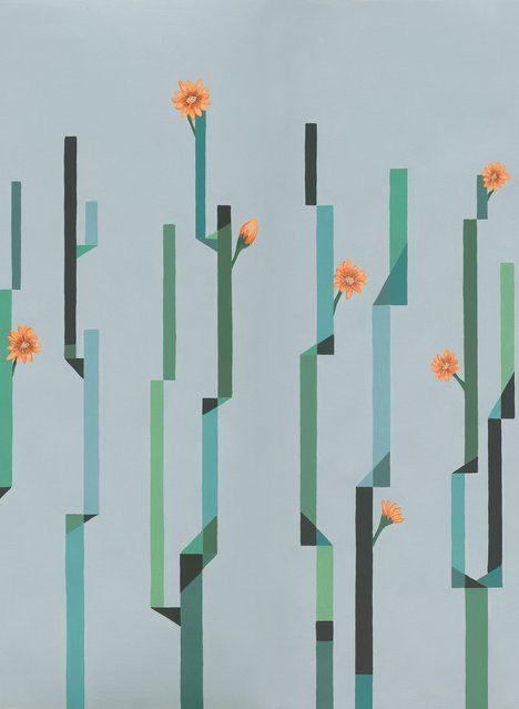 Coordonné Wandtapete Flor De Cactus in Blau mit floralem Cubist-Design aus Vlies - Bild 1