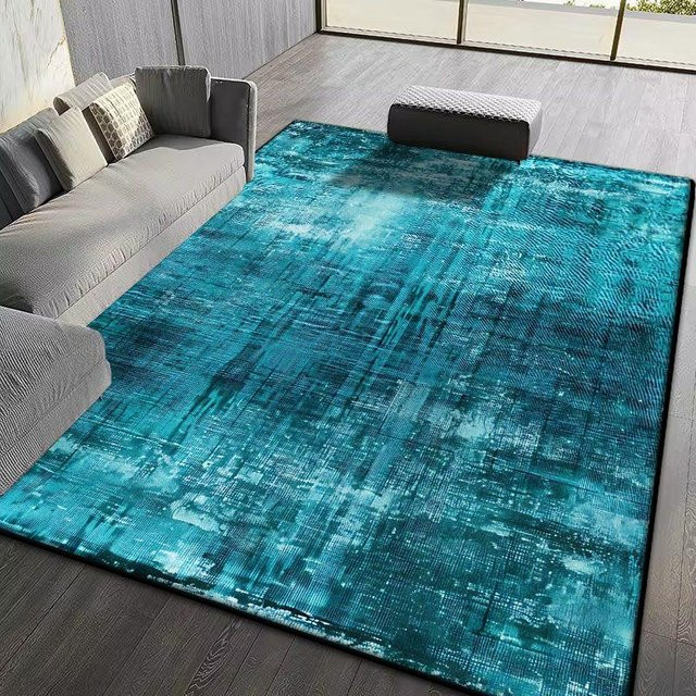 JGJG Moderner Abstrakter Heimteppich in Türkis, Rutschfest und Waschbar, B/L: 80 x 160 cm - Bild 1