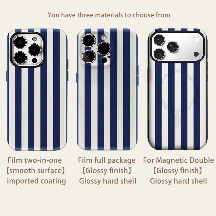 Robuste Handyhülle von Potdemiel mit marineblauen und weißen vertikalen Streifen für iPhone 17 16 15 14 13 Pro Max Plus, magnetische Doppelschicht-Schutzhülle - Bild 2