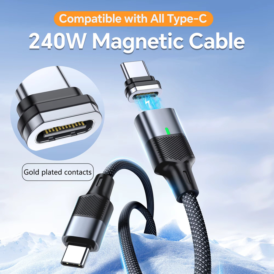 Magnpter Magnetisches USB-C auf Typ-C Datenkabel mit 240W PD 3.1 Schnellladegerät in Schwarz - Bild 2