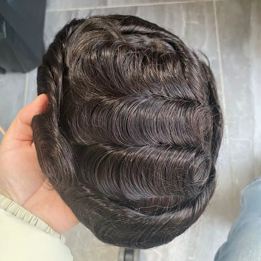 simbeauty Echthaar-Toupet Wellenförmig, Silikon-Vollhautbasis, Herren - Bild 2