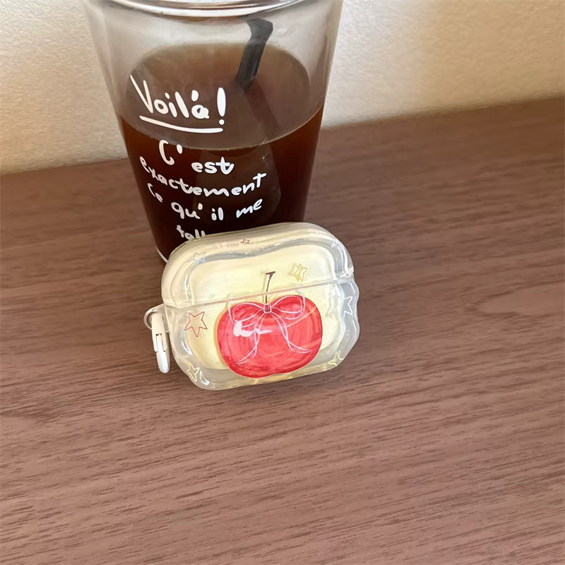 Silikon Schutzhülle mit Apple Muster und Anhänger für AirPods 4 3 2 Pro in Rot - Bild 3