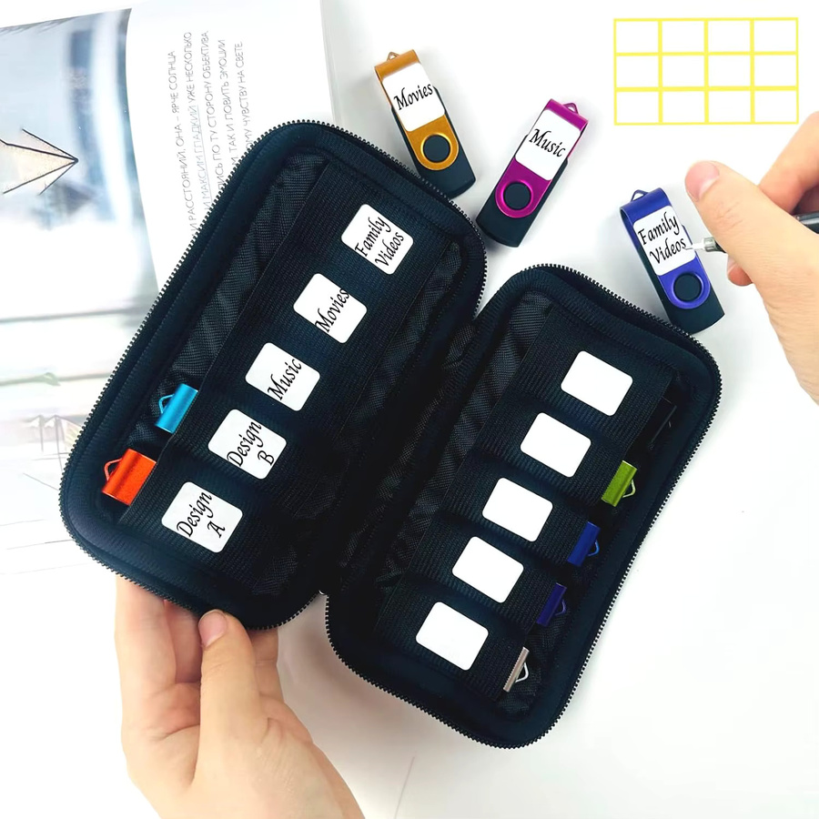 SZKOSTON USB-Laufwerk Tasche Organizer in Schwarz mit 10 Slots für USB-Sticks, SD-Karten und Kabelzubehör - Bild 2
