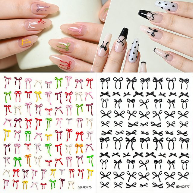 MAFANAILS Nagelkunst-Aufkleber, Schwarze Schleifen, Glänzend, Unisex - Bild 1