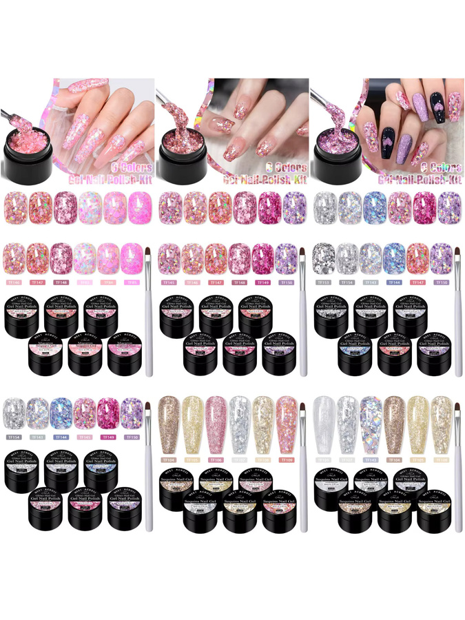 MEET ACROSS Gel Nagellack Set, 7 Teile, Rosa, Schimmernd, 8 ml - Bild 5