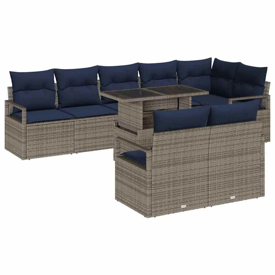 vidaXL Garten-Sofa-Set 9-teilig aus Poly-Rattan in Grau und Marineblau - Bild 2