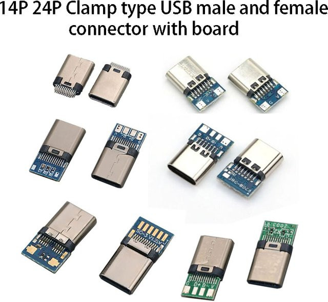 ChengHaoRan USB 3.1 Typ-C Lade- und Datenanschluss in Silber mit PCB Lötanschluss und Klemm-Typ Buchse - Bild 1