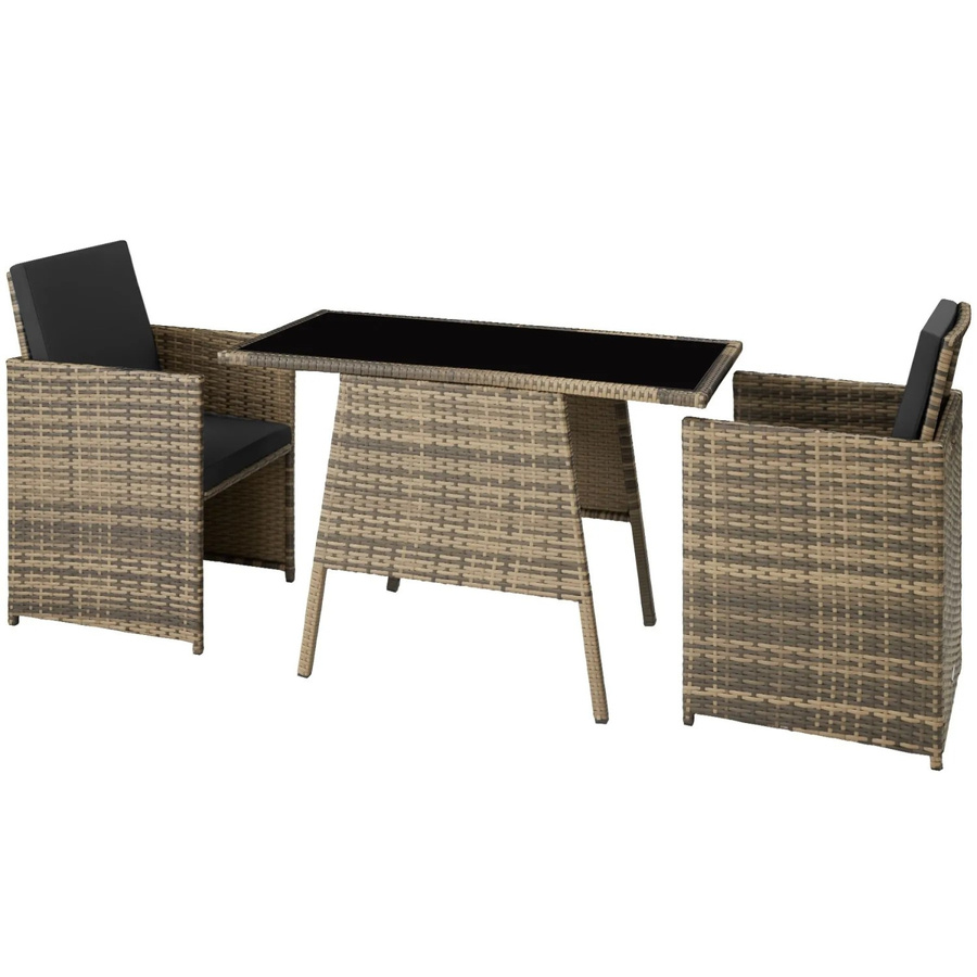 tectake Rattan Sitzgruppe Lausanne für 2 Personen aus Polyrattan in Braun und Beige, B/T/H: 52,5 x 50 x 56 cm, Höhe: 88 cm - Bild 3