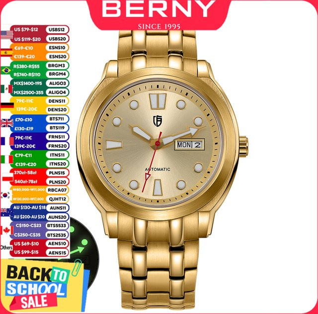 BERNY Armbanduhr Automatik, Edelstahl, Gold, Saphirglas, Herren - Bild 1