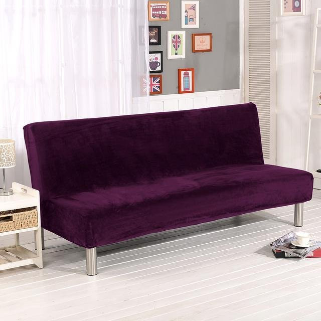 Leorate Samt-Plüsch-Sofa-Bettbezug ohne Armlehnen in Violett, elastischer Stretch-Schutz für Couch und Bett, Breite: 150 cm bis 185 cm - Bild 1