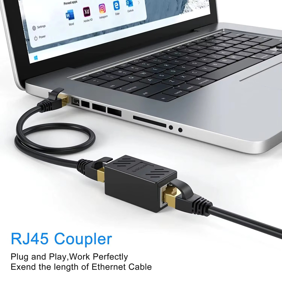 FTBTOC 2 Stück RJ45 Ethernet-Kabelverlängerungsadapter Buchsenkupplung für LAN Cat7 Cat6 Cat5e in Schwarz - Bild 2