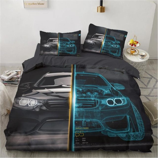 Luxuriöses 3D-Bettwäsche-Set Lodestar Lamborghini Design in Blau, 2-teilig mit Bettbezug und Kissenbezug aus Mikrofaser, B/H: 140 x 210 cm - Bild 1