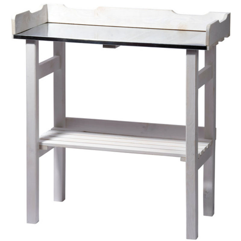 Dobar Pflanztisch aus Kiefernholz und Metall in Weiß, B/T/H: 78 x 38 x 84 cm - Bild 3