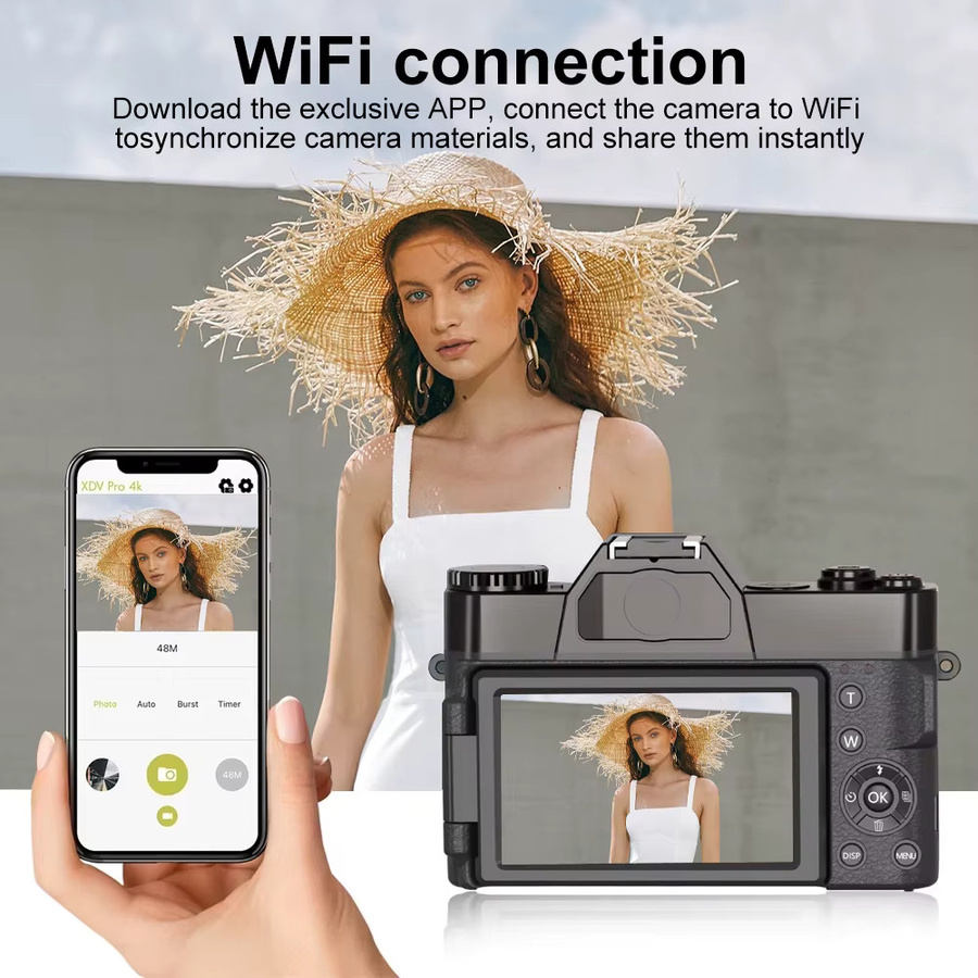 Magecam 4K Professionelle Digitalkamera mit 48 MP, 16X Zoom, Autofokus, WIFI und 3 Zoll Flip Screen in Schwarz - Bild 3