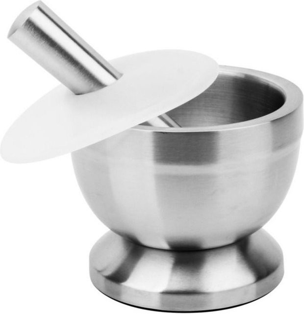 Zhongrong Mörser und Stößel Set aus Edelstahl in Silber mit Silikon-Deckel und Sockelschale - Bild 1