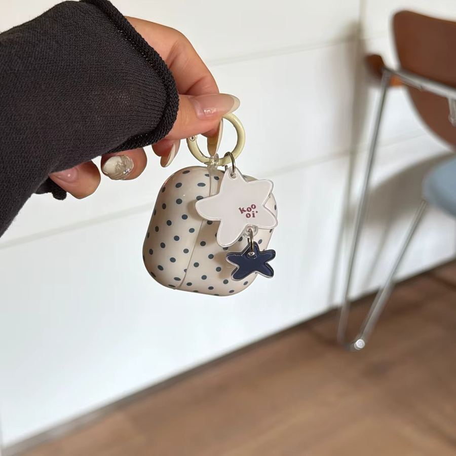 Niedrige Kopfhörer-Schutzhülle im koreanischen Stil mit blauem Polka-Dot-Muster und Sternanhänger für Apple AirPods 1, 2, 3, 4 und Pro 2 - Bild 3