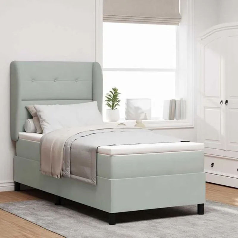 Modernes Boxspringbett mit Matratze von vidaXL in Grau aus Samt, B/T/H: 90 x 200 cm - Bild 1