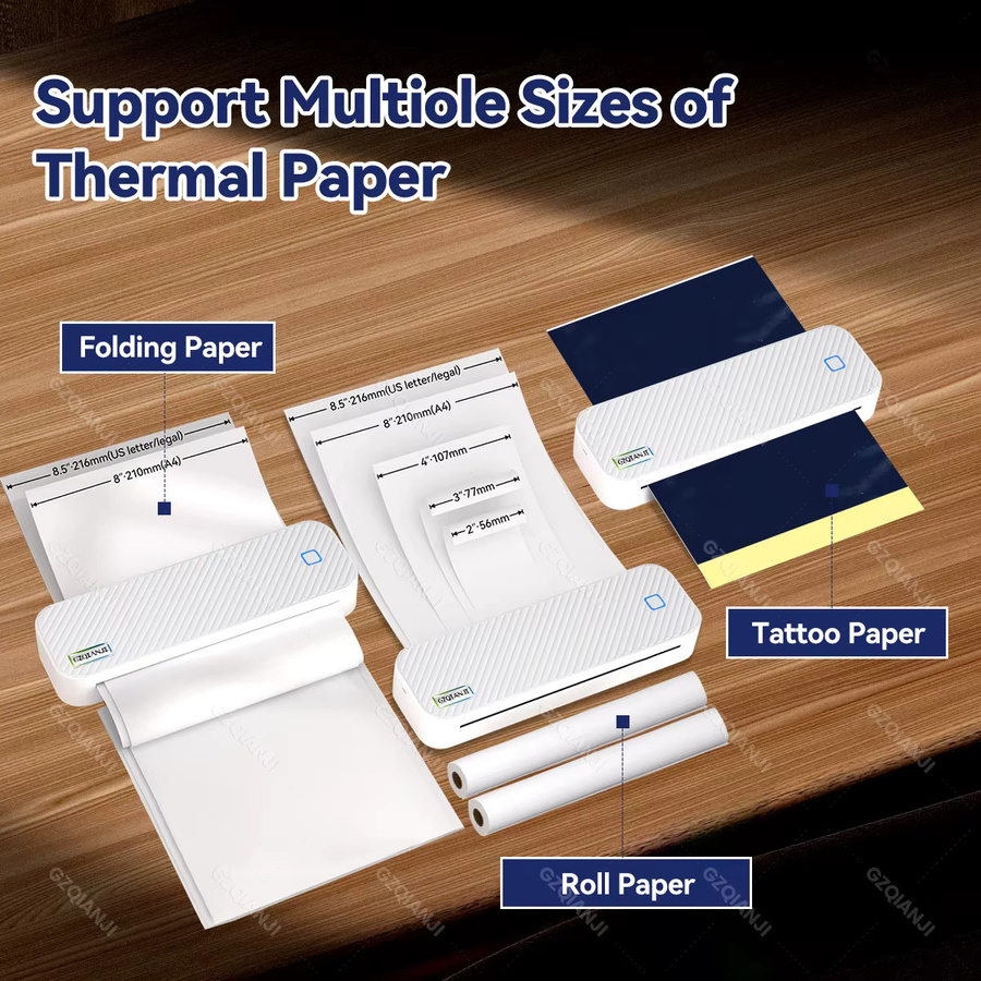GZQIANJI 2-in-1 A4 Bluetooth Thermodrucker zum Drucken und Kopieren für Etiketten, Zeichnungsschablonen und Tattoo-Transferpapier in Weiß - Bild 2