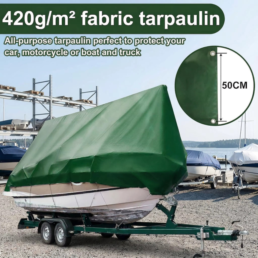 Wasserdichte Premium Schwerlast-PVC-Plane in Grün mit verstärkten Ösen und 10m Seil, reißfeste UV- und frostbeständige Abdeckung für Garten, Terrasse und LKW - Bild 3