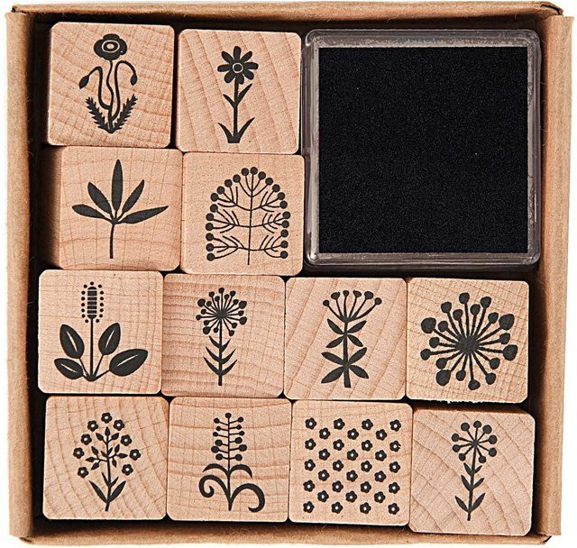 Rico Design Paper Poetry Stempelset Blumen in Schwarz aus Holz mit einer Größe von 2 x 2 cm - Bild 1