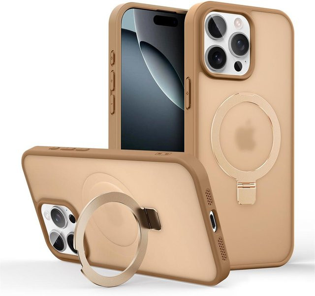 Stoßfeste Magnetische Schutzhülle mit integriertem Ständer für Apple iPhone 11 bis 16 Pro Max, kompatibel mit MagSafe, Farbe: Transparent/Beige - Bild 1