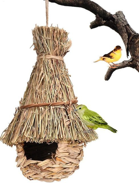 Handgefertigter Vogelkäfig aus Gras in Grau als rustikale Gartendekoration zum Aufhängen - Bild 1