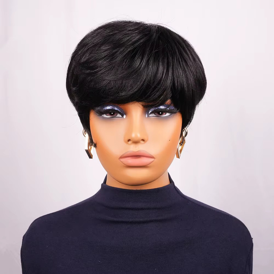 OYM HAIR Pixie-Schnitt-Perücke, Echthaar mit Pony, schwarz, Damen - Bild 2