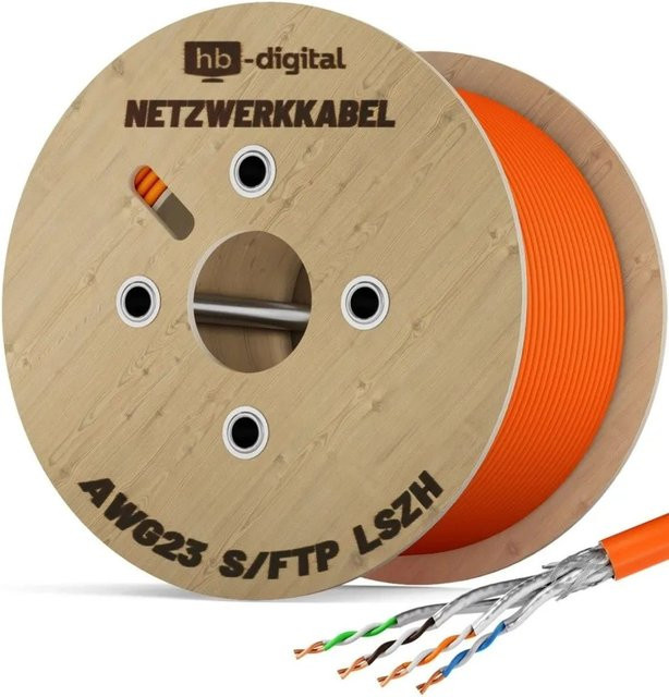 hb-digital CAT 7 Netzwerkkabel S/FTP AWG23 LSZH Ethernet LAN Kabel Orange 250m - Bild 1