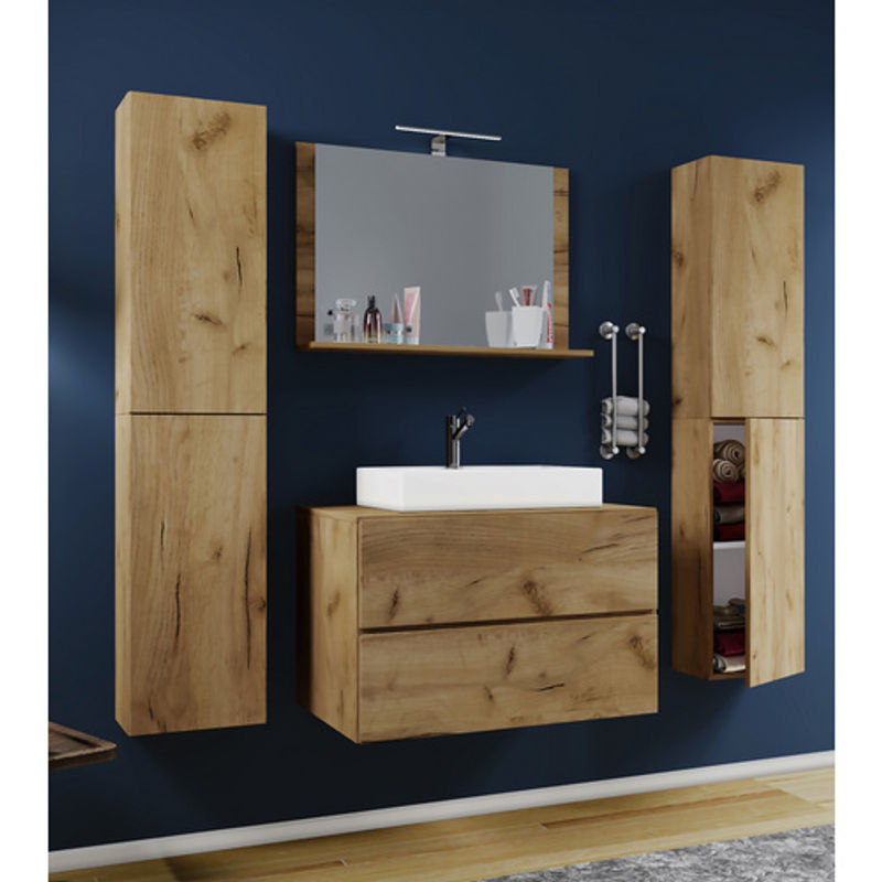 VCM Badmöbel Set Lendas 5-teilig mit Waschplatz und Keramikwaschbecken in Eiche, B/T/H: 60 x 52 x 52 cm - Bild 2