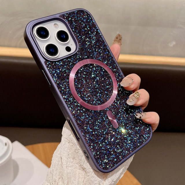 Vyimc MagSafe Schutzhülle mit glitzernden Strasssteinen für iPhone, Farbe: Blau - Bild 1