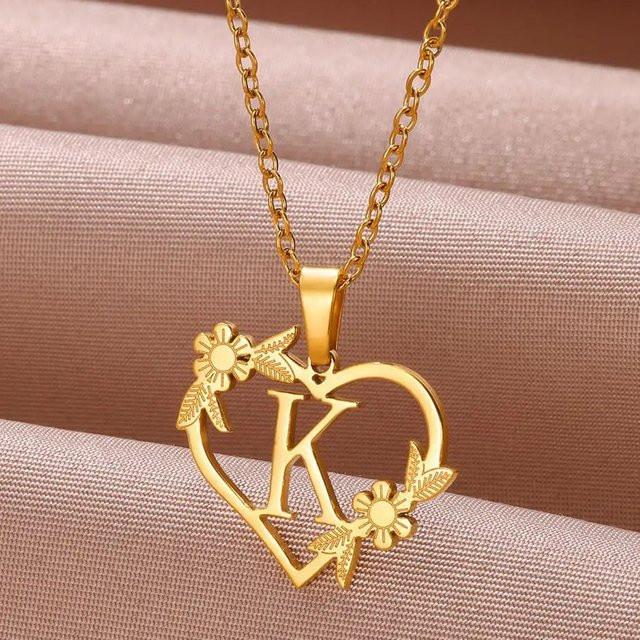 ETCAVCE Halskette Edelstahl, Gold, Herz, Blume, Damen - Bild 1