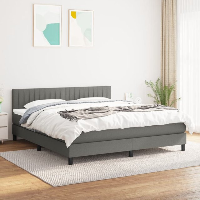 vidaXL Boxspringbett mit Matratze und Kopfteil in Dunkelgrau, Hybrid-Bett mit Taschenfederkern, B/T/H: 160 x 200 cm - Bild 3
