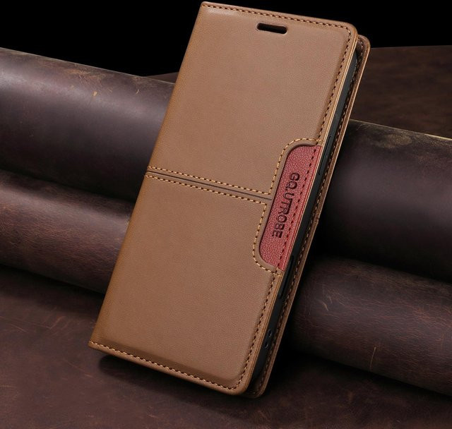 Magnetische Lederhülle WHOP-A1 Business Flip Wallet mit Kartenfach für iPhone 11 bis iPhone 16 Pro Max in Braun - Bild 1