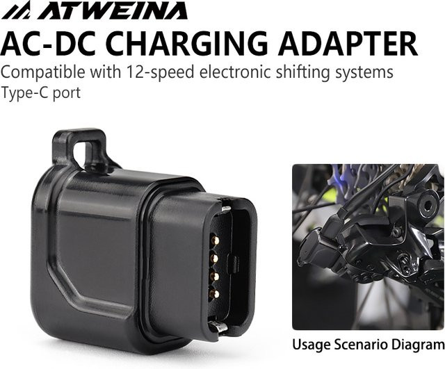 ATWEINA Fahrrad-Akku-Ladegerät-Adapter für Shimano 12-Gang Di2 R9270 R9250 R8170 R8150 R7170 RX825 Power-Kurbelgarnitur R9200P R8100P in Schwarz - Bild 1