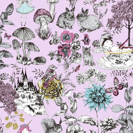 PROFHOME Kindertapete Blumen Motiv Matt Rosa Schwarz Weiß Gelb Non-Woven Breite: 0,53 m, Länge: 10,05 m