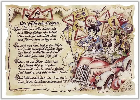 Zunftbild Fahrschullehrer als Poster auf Antikpapier im A4-Format, Mehrfarbig - Bild 1