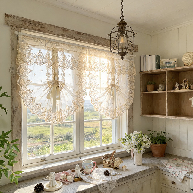 Tiyana Transparenter Spitzenvorhang mit Blumenstickerei in Weiß für Wohnzimmer und Schlafzimmer B/H: 90 x 65 cm - Bild 1