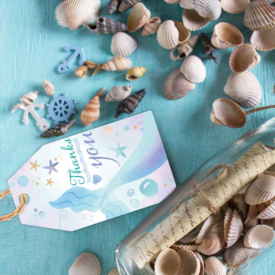 60 Stück Meerjungfrau Danke Tags mit Schnüren von joy-enlife, bunte Geschenkkarte für Mädchen und Unter dem Meer Themen Geburtstagsdekoration aus Papier - Bild 2