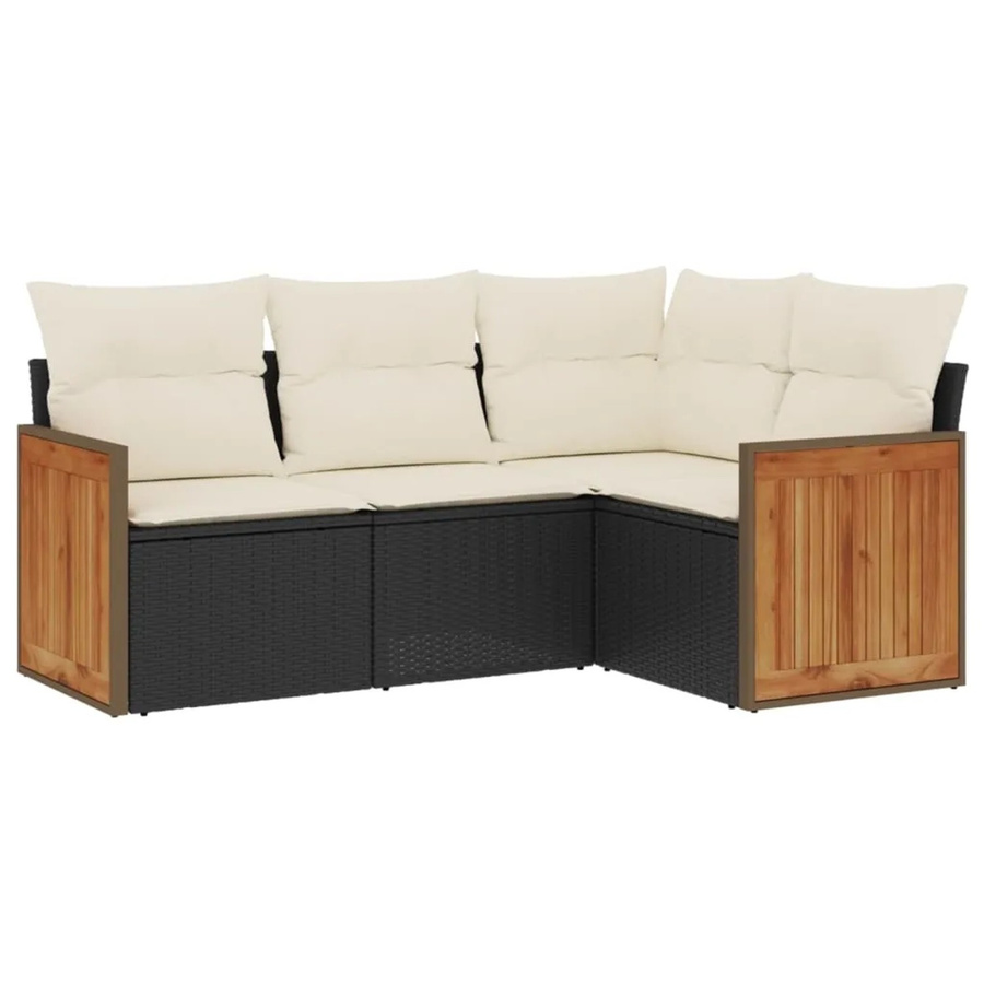 vidaXL 4-tlg Garten-Sofagarnitur in L-Form aus Poly Rattan und Metall mit Kissen in Schwarz - Bild 2