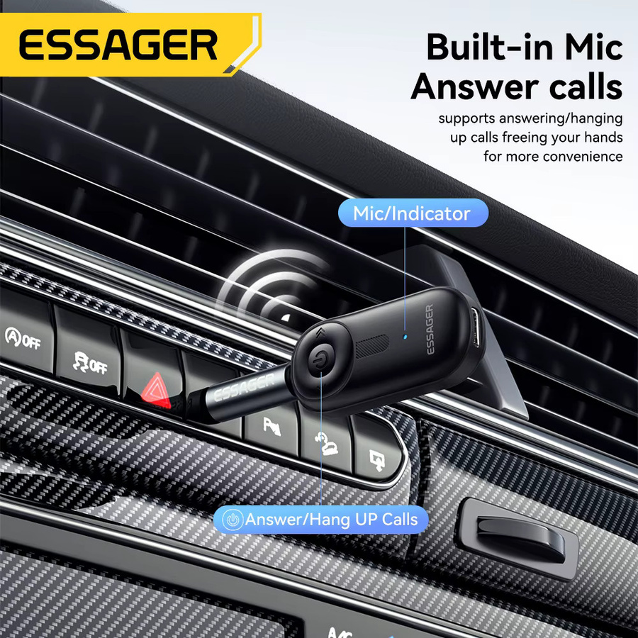 Essager Bluetooth 5.3 Adapter mit 3,5 mm AUX-Buchse für Audio-Musikempfang an Autolautsprechern, Headsets, Tablets und Laptops, Schwarz - Bild 4