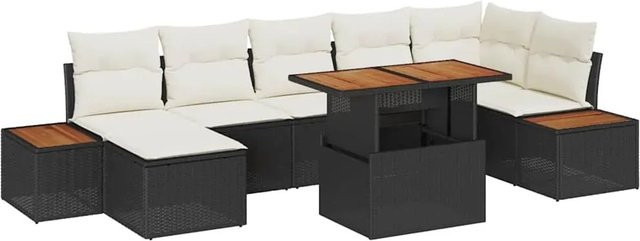 vidaXL Garten-Sofa-Set 8-teilig aus Poly-Rattan mit Stauraum und Polstern in Schwarz - Bild 1