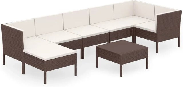 vidaXL 8-tlg Garten-Lounge-Set aus Poly Rattan in Braun mit Auflagen und Couchtisch - Bild 1