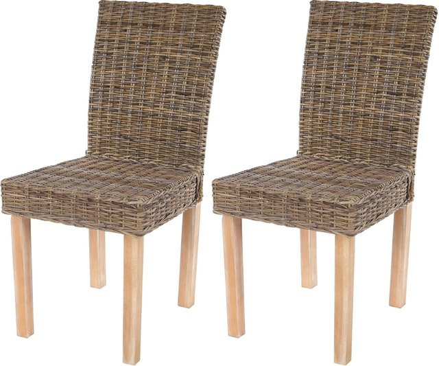 2er-Set MCW Esszimmerstuhl Littau aus Kubu-Rattan und Massivholz in Braun oder Grau - Bild 1